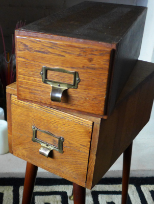index card drawers table