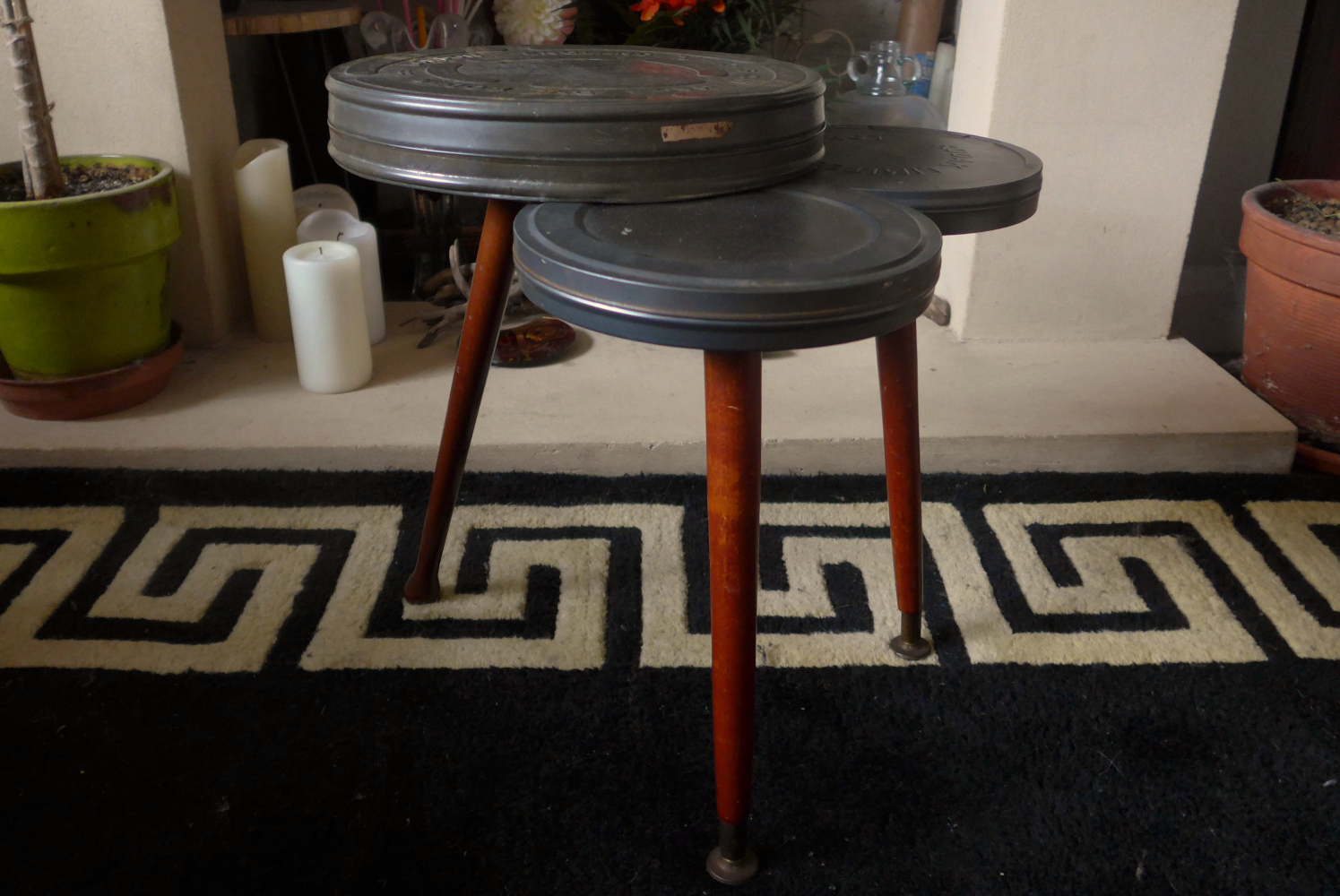 Repurposed vintage film canisters made into quirky occasional tables by MakerMaking